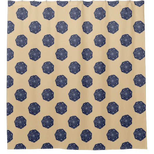 Rideaux De Douche Fleurs de dentelle bleu marine et tan (Devant)