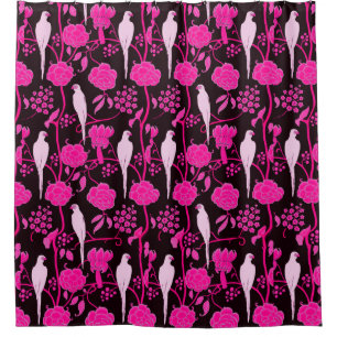 RIDEAUX DE DOUCHE FLEURS DE FUCHSIA ROSE NOIRE ART DÉCO, PARROTS BLA