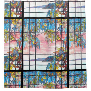 Rideaux De Douche Fleurs de glycines en verre souillé de Nouveau