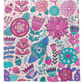 Rideaux De Douche Fleurs de gribouillis botaniques, texture transpar