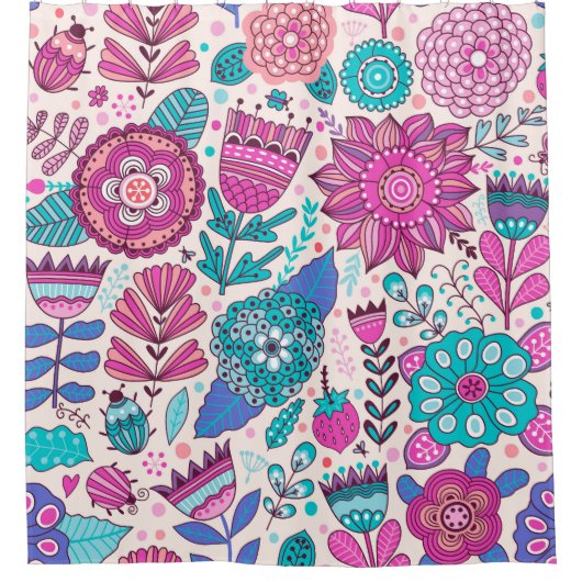 Rideaux De Douche Fleurs de gribouillis botaniques, texture transpar (Devant)