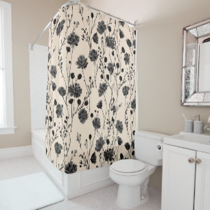 Rideaux De Douche fleurs de jardin sauvage de printemps noir prairie