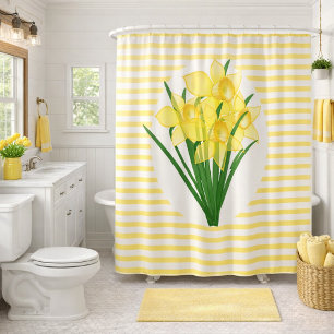 Rideaux De Douche Fleurs de jonquilles jaunes de style printanier