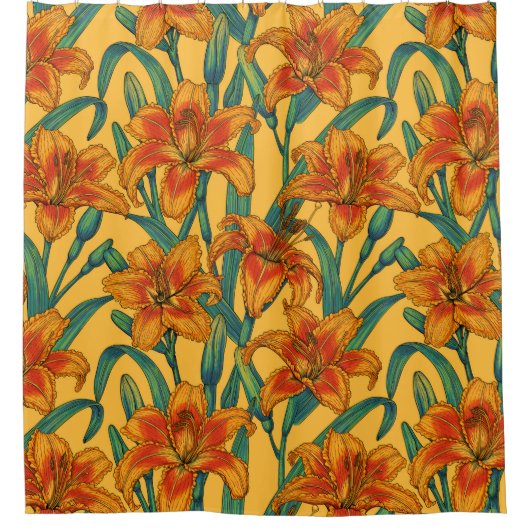 Rideaux De Douche Fleurs de jour tawny, bleu et jaune (Devant)