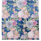 Rideaux De Douche Fleurs de lavande d'aquarelle sur bleu foncé (Devant)