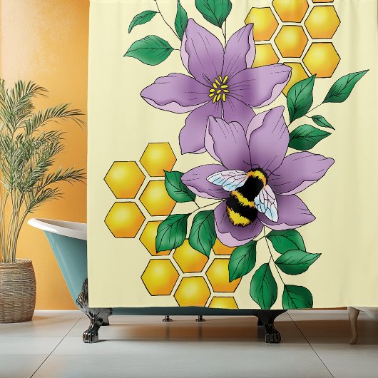 Rideaux De Douche Fleurs de lavande de bourdon Jaune