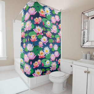 Rideaux De Douche Fleurs de lotus blanc rose et feuilles vertes
