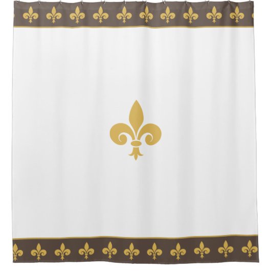 Rideaux De Douche Fleurs de lys dorées sur fond marron et blanc (Devant)