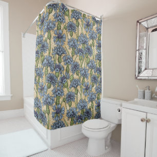 Rideaux De Douche Fleurs de maïs bleues, fleurs sauvages sur le jaun