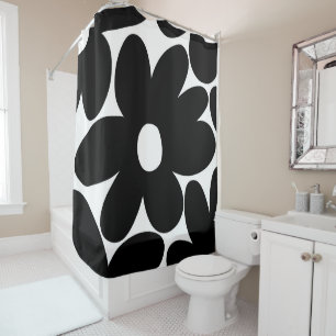Rideaux De Douche Fleurs de marguerite rétro en noir et blanc #1 #f