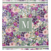 Rideaux De Douche Fleurs de monogramme rose violet bohème vert (Devant)