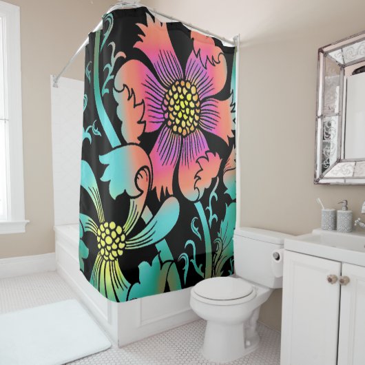 Rideaux De Douche Fleurs de néon (En situation)