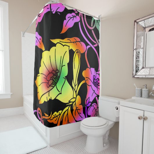 Rideaux De Douche Fleurs de néon (En situation)