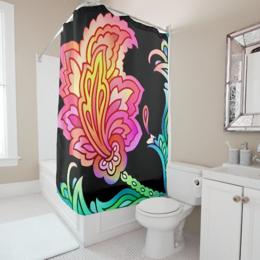 Rideaux De Douche Fleurs de néon (En situation)