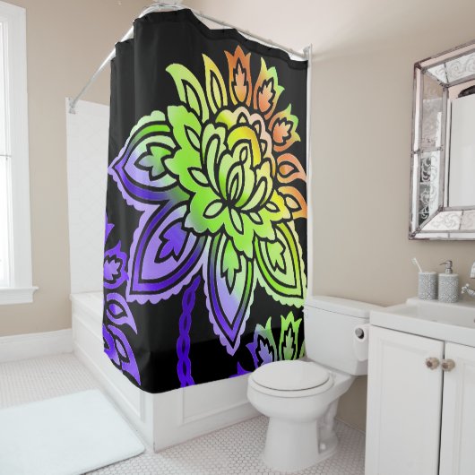 Rideaux De Douche Fleurs de néon (En situation)