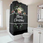 Rideaux De Douche Fleurs de Noël aux oiseaux, Joyeux Noël (En situation)