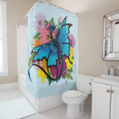 Rideaux De Douche Fleurs de papillon bleu Dragon (En situation)