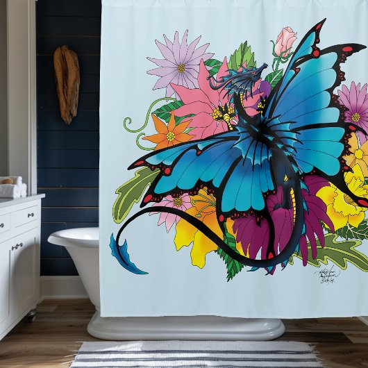 Rideaux De Douche Fleurs de papillon bleu Dragon