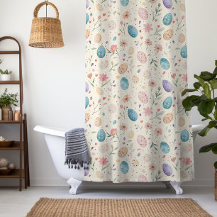 Rideaux De Douche Fleurs de Pâques et feuilles à l'aquarelle de styl