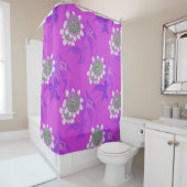 RIDEAUX DE DOUCHE FLEURS DE PASSION BLANCHE BLEUE, FEUILLES ORANGES (En situation)