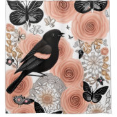 Rideaux De Douche Fleurs de pêche et de charbon de bois, Robin et Pa (Devant)