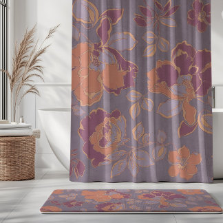 Rideaux De Douche Fleurs de Pivoine Vintage Mauve Pêche Prune