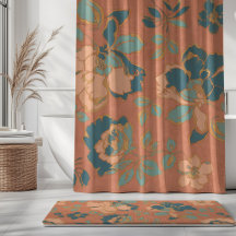 Fleurs de Pivoine Vintage Terracotta Bleu Vert
