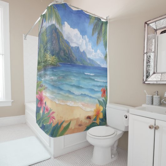 Rideaux De Douche Fleurs de plage Hawaï (En situation)