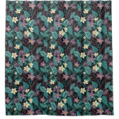 Rideaux De Douche Fleurs de Plumeria Emerald Green Feuilles tropicau (Devant)