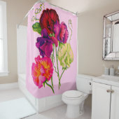Rideaux De Douche fleurs de pois doux en imprimé violet et rose (En situation)