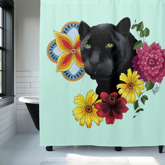 Rideaux De Douche Fleurs de Portrait Jaguar Noir