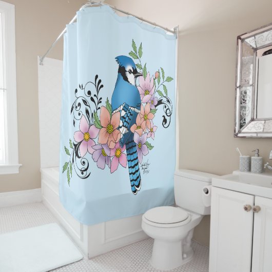 Rideaux De Douche Fleurs de printemps bleu Jay (En situation)
