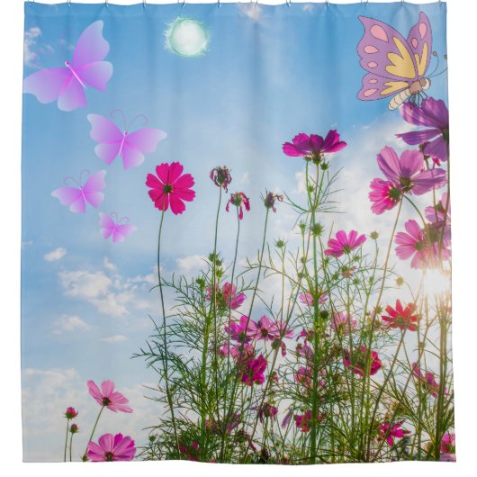 Rideaux De Douche fleurs de printemps et papillon (Devant)