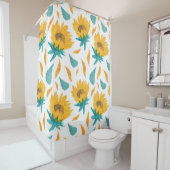 Rideaux De Douche Fleurs de soleil d'aquarelle : Impression botaniqu (En situation)