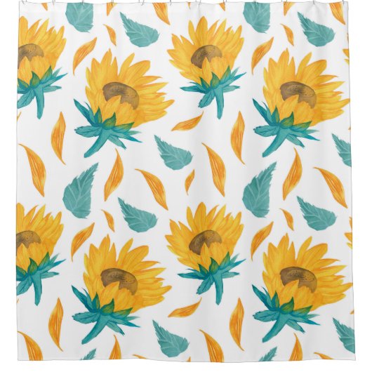 Rideaux De Douche Fleurs de soleil d'aquarelle : Impression botaniqu (Devant)