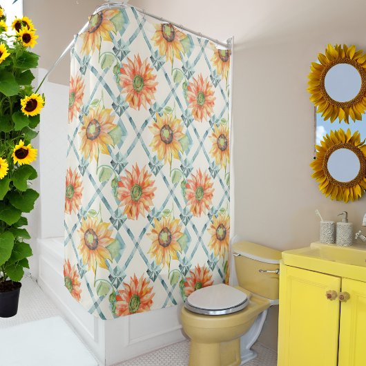 Rideaux De Douche Fleurs de soleil Moderne Aquarelle florale