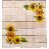 Rideaux De Douche Fleurs de soleil rustiques sur bois (Devant)