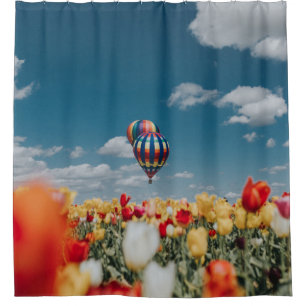 Rideaux De Douche Fleurs de tulipe jaune et rouge sous montgolfière