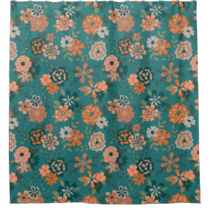 Rideaux De Douche Fleurs de vignes oranges Turquoises