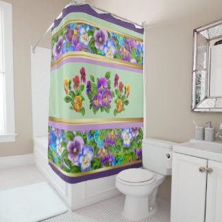 Rideaux De Douche Fleurs de Violette Pensée Aquarelle Florale Cottag