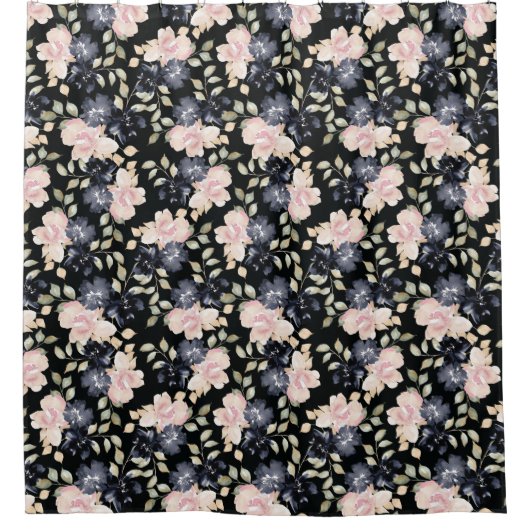 Rideaux De Douche fleurs d'eau noire (Devant)