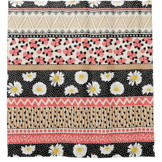 Rideaux De Douche Fleurs décoratives : Patchwork Tile Motif (Devant)