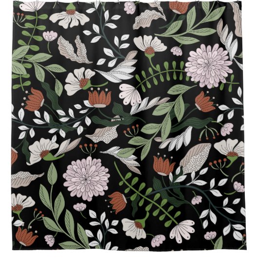 Rideaux De Douche Fleurs d'Engraving Antique Peint à la main (Devant)