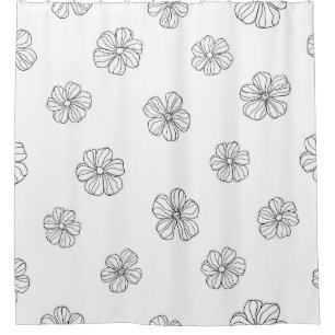 Rideaux De Douche Fleurs dessinées main noire sur arrière - plan bla