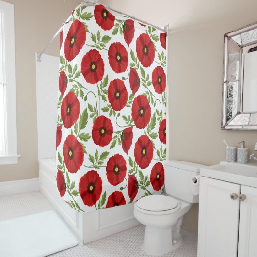 Rideaux De Douche Fleurs d'été joyeuses floraison de pavot (En situation)