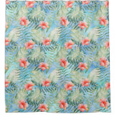 Rideaux De Douche Fleurs d'Hibiscus Bleu Aqua Tropical (Devant)