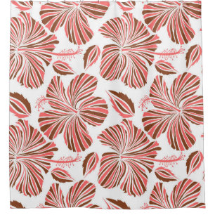 Rideaux De Douche Fleurs d'hibiscus hawaïens : style tropical brun.