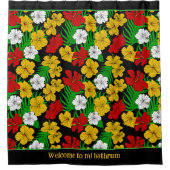 Rideaux De Douche Fleurs d'Hibiscus tropicaux à motif noir (Devant)
