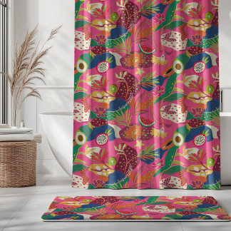 Rideaux De Douche Fleurs d'île et fruits sur fuchsia