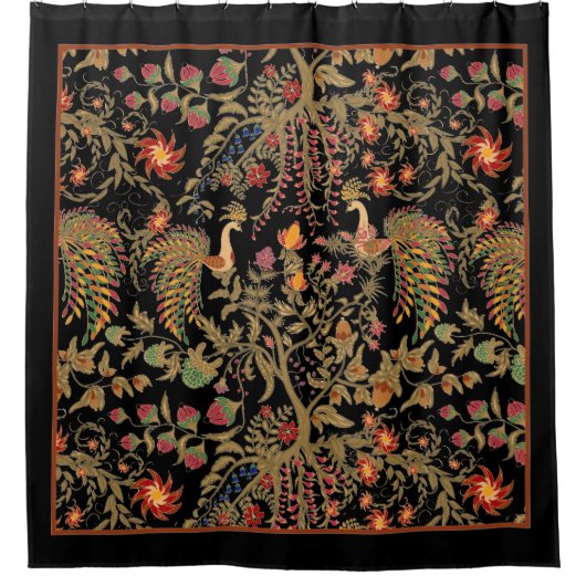 Rideaux De Douche Fleurs d'oiseaux noirs fleur arbre fleuri forêt fé (Devant)